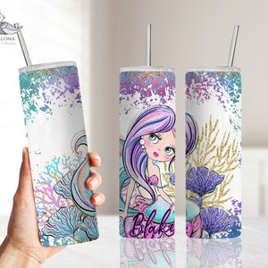 Mermaid Tumblers for Girl-Gifts for Girl-Custom Tumbler Gifts-Tumbler Kids-Mermaid Water Bottle-Little Mermaid Tumbler