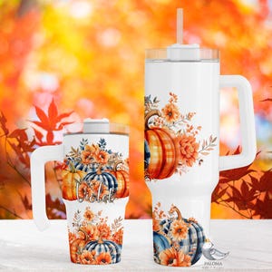 Floral Fall 40oz 20oz Tumbler Gift Custom Floral Tumbler with Straw 20oz 40oz Cup Floral Pumpkin Gift
