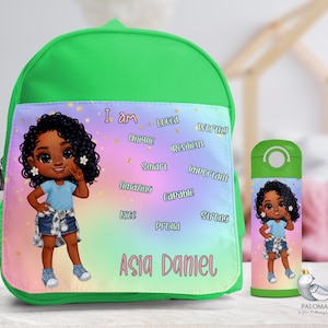 Sac à dos personnalisé pour petite fille d'âge préscolaire - Retour à l'école - Gobelet thermos pour fille avec prénom - Cartable pour enfants