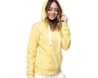 Women's Active Fashion Fleece Lined Pullover Drawstring Hoodies with Kangaroo Pocket Ribbed Hemlines Cotton Blend Light Stretch