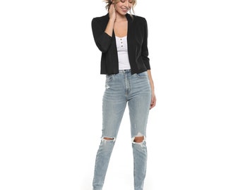 Premium Lightweight Open Front 3/4 Sleeve Cropped Cardigan