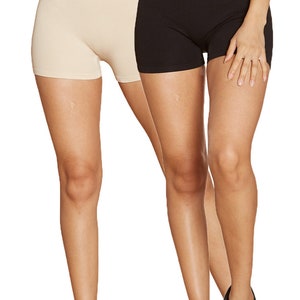 Super Stretch Body Enhancing Seamless Ribbed Slip Shorts Great for Layering All Day Comfort 2 Pack Black/Nude