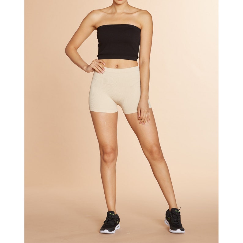 Super Stretch Body Enhancing Seamless Ribbed Slip Shorts Great for Layering All Day Comfort Nude