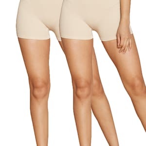 Super Stretch Body Enhancing Seamless Ribbed Slip Shorts Great for Layering All Day Comfort 2 Pack Nude/Nude