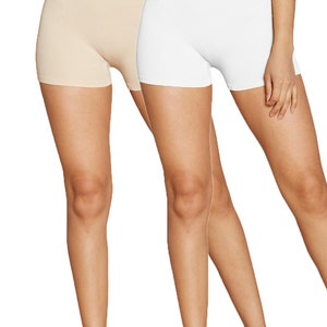 Super Stretch Body Enhancing Seamless Ribbed Slip Shorts Great for Layering All Day Comfort 2 Pack Nude/White