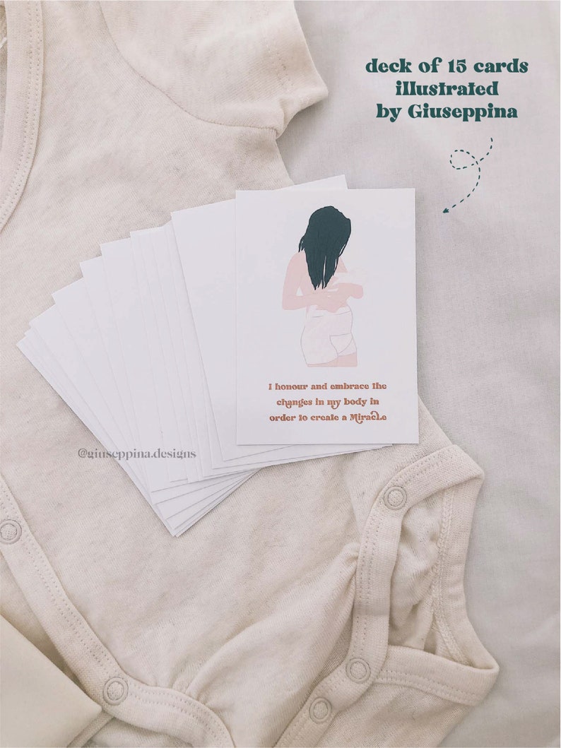 Pregnancy Gift Affirmation Cards Illustrated by Giuseppina, Pregnancy Affirmation Cards Deck for Women, Daily Self Care Positive Affirmation image 9