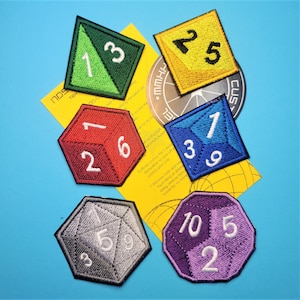 6-Pack Dungeons and Dragons DND Embroidered Iron on or Velcro Patches Sided Dice Random Color Role Play Fantasy LARP Glow in the Dark