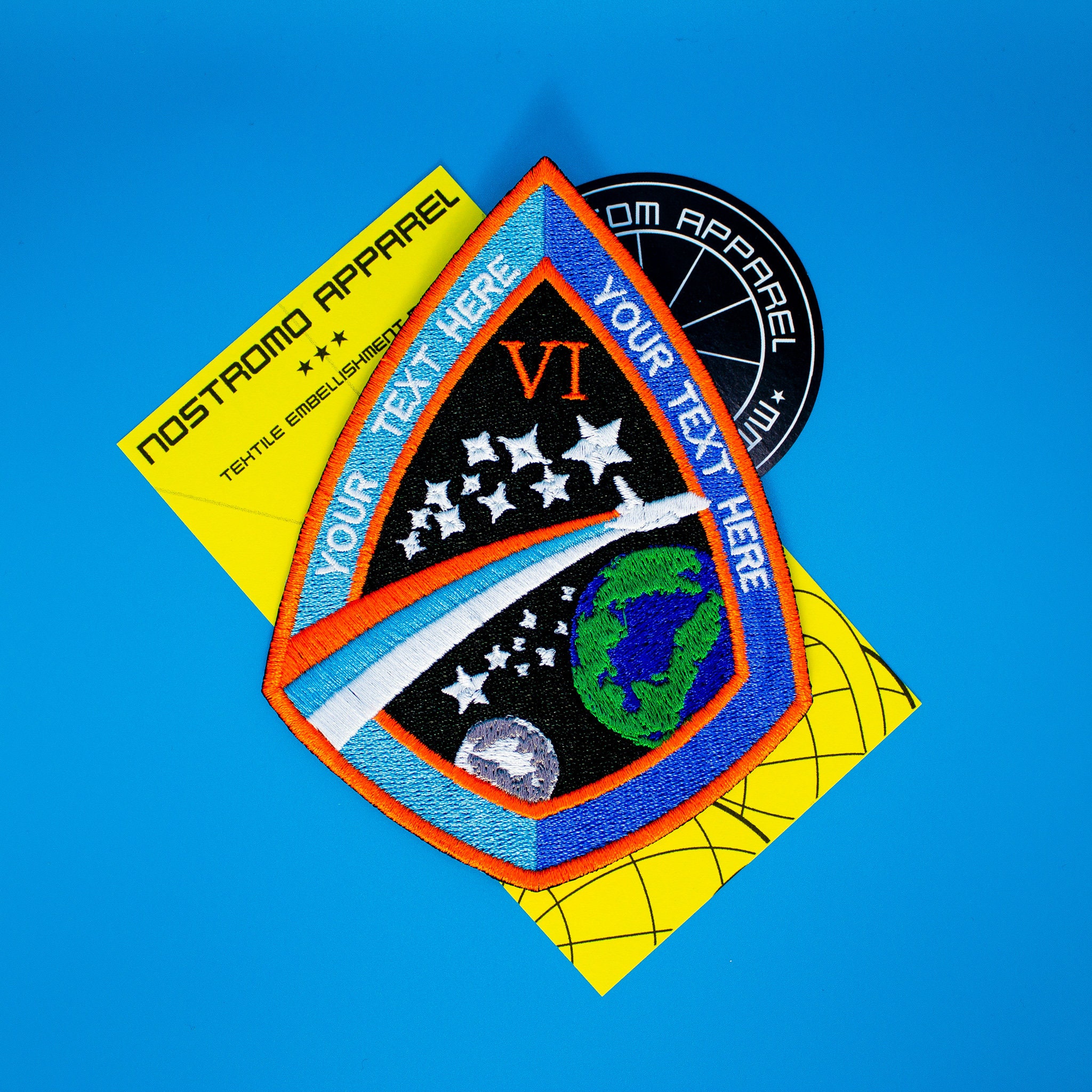 Parche bordado de Misión Espacial con texto y colores personalizados,  termoadhesivo o con velcro, de 10 o 7,6 cm. ¡Crea tu propia misión espacial!, image size:2048x2048