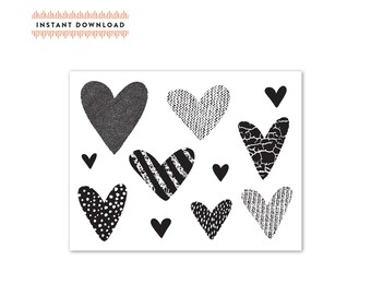 Textured Hearts Greeting Card – Printable DIY Love Card (PDF)