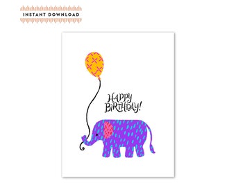 Elephant Birthday Card – Printable DIY Greeting Card (PDF)
