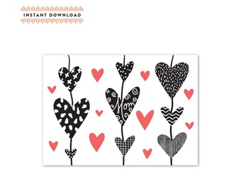 Hearts on a String Mother's Day Card – Printable DIY (5x7 inch)