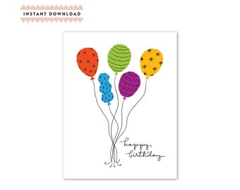 Balloons Birthday Card - Printable Greeting Card (PDF Download)