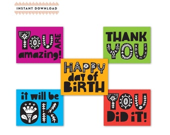 Greeting Cards Set of 5 – Bold Graphic A2 Card Templates (DIY Printable PDF)