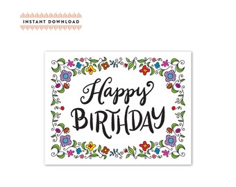 Floral Birthday Card – Printable Hand-Lettered Design (PDF Download)