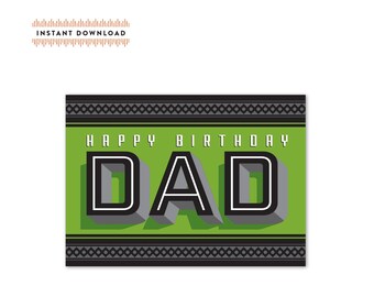 Happy Birthday Dad Modern Greeting Card A7 - Instant Download - Birthday Card - DIY Downloadable PDF Card 5" x 7"