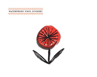 Mod Red Flower Vinyl Sticker, Weatherproof Floral Decal