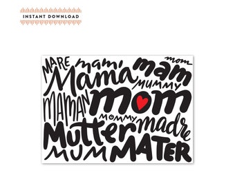 Multilingual Mother's Day Card – DIY Printable PDF (5x7)