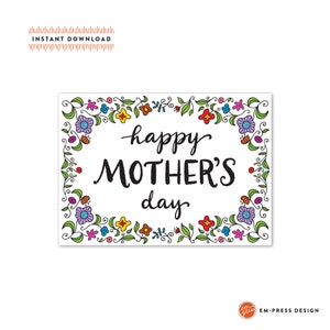 Mother&#39;s Day Floral Border Greeting Card A7 - Instant Download - Mother&#39;s Day Greeting Card - DIY Downloadable PDF Card 5&quot; x 7&quot;