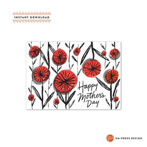 Mother's Day Mod Floral Greeting Card A7 - Instant Download - Mother's Day Card - DIY Downloadable PDF Card 5" x 7"