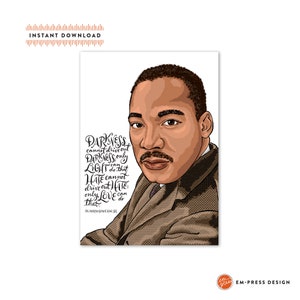 Martin Luther King Jr Greeting Card A7- Instant Download - MLK Card - Mlk Art Print - DIY Downloadable PDF Card 5&quot; x 7&quot;