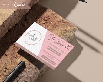 Plantilla de tarjeta de visita Simply Pink, tarjetas de agradecimiento empresarial, inserto de embalaje empresarial, tarjetas de visita modernas, diseño de tarjetas de visita