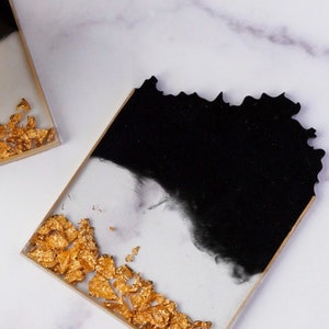 Black {OR} White Resin Coasters with GOLD FLAKES: Set of 4 unique, handcrafted coasters