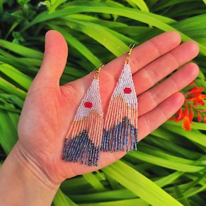 Sunset Landscape Mountain Seed Beads Earrings
