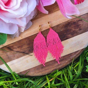 Pink Chandelier Drop Fringe Beaded Earrings zdjęcie 1