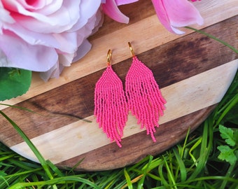 Pink Chandelier Drop Fringe Beaded Earrings