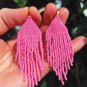 Pink Chandelier Drop Fringe Beaded Earrings zdjęcie 3