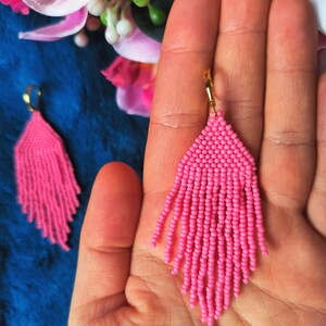 Pink Chandelier Drop Fringe Beaded Earrings zdjęcie 5