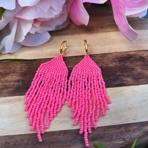 Pink Chandelier Drop Fringe Beaded Earrings zdjęcie 6