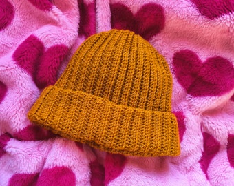 Golden beanie crochet hat