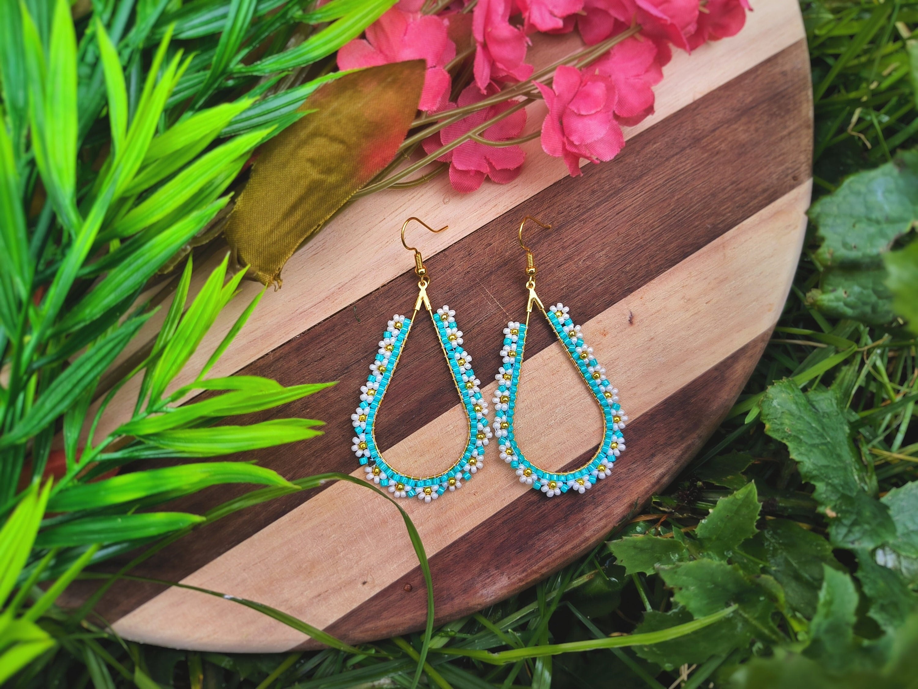 Seed Beaded Acetate Drop Earrings main image 1