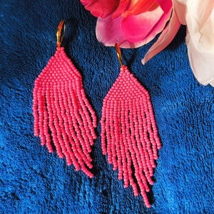 Pink Chandelier Drop Fringe Beaded Earrings zdjęcie 2