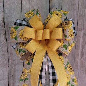 Sunflower Bow, Sunflower Wreath, Summer Bow, Summer Decor, Sunflower Decoration, Farmhouse Bow, Fall Decor, Lantern Bow, Wreath Bow,