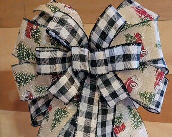 Christmas Bow, Farmhouse Bow, Christmas Ornament, Red Truck Decor, Bow for Lantern, Bow for Wreath, Tree Topper Bow, Gift Bow