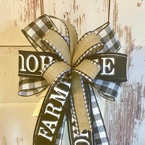 Farmhouse Bow, Bow for Lantern, Bow for Wreath, Buffalo Plaid Bow, Spring Bow, Rustic Decoration. Farmhouse Decoration