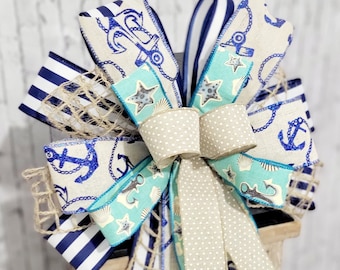 Nautical Decor, Beach Theme Decor, Beach Wreath, Anchor Wreath, Nautical Bow For Wreath, Beach Bow, Lantern Bow, Beach Decor, Lake House