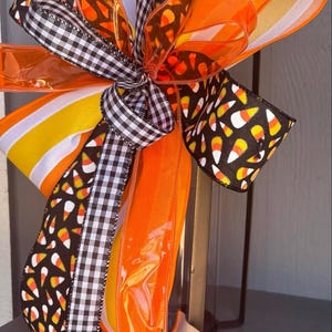 Halloween Decoration, Halloween Bow, Fall Decor. Bow for lantern, Bow for Wreath, Candy Corn Decor, Candy Corn Bow, Lantern Bow