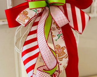 Christmas Bow, Christmas Decoration, Christmas Tree Topper, Christmas Ornament, Christmas Wreath, Christmas Bow For Lantern, Candy Cane Bow
