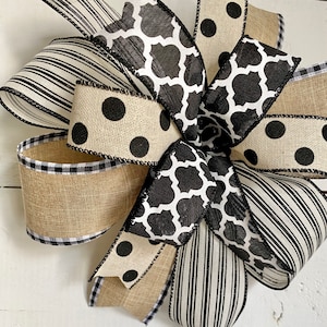 Farmhouse Bow, Farmhouse Decor, Summer Bow, Lantern Bow, Wreath Bow, Burlap Bow, Door Hanger Bow, Swag Bow, Lantern Decor, Black Plaid Bow