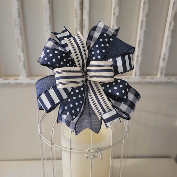 Navy Blue Decor, Navy Blue Bow For Lantern, Blue Now For Wreath, Summer Bow, Summer Decor, Lantern Decor, Door Decor