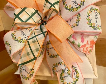 Spring Bow, welcome Bow, Easter Bow, Bow for Wreath, Bow for Lantern, Easter Basket Bow, Housewarming Bow, Farmhouse Bow