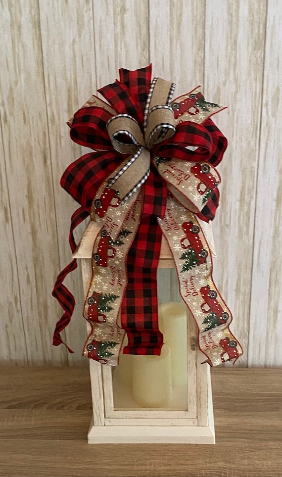 Christmas Decor,Tree Topper Bow, Christmas Bow, Christmas Ornament, Farmhouse Bow, Old Truck Decoration, Bow for Lantern Bow For Wreath,