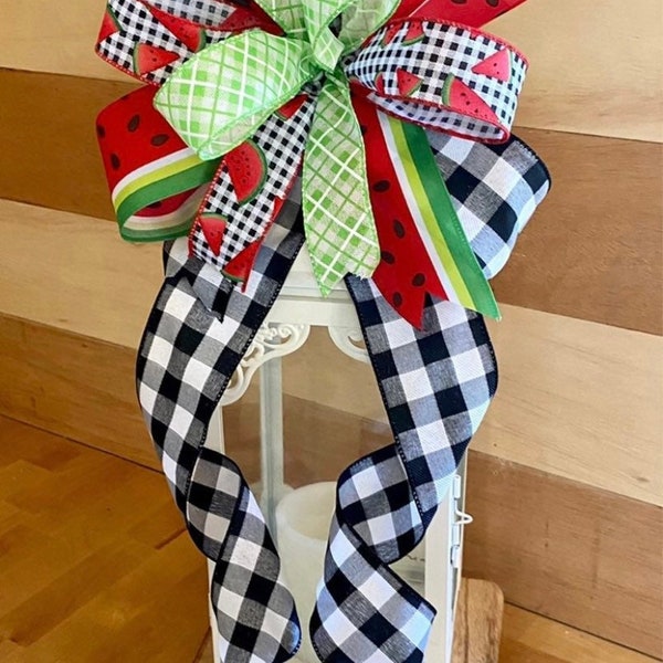 Watermelon Bow, Bow For Lantern, Bow For Wreath, Summer Bow, Watermelon Wreath, Gift Basket Bow, Door Hanger, Door Decor, Farmhouse Bow