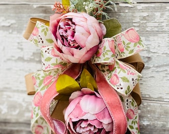 Peony Decor, Lantern Swag, Lantern Decor, Farmhouse Swag, Summer Centerpiece, Floral Door Decor, Peonies Bow, Lantern Swag, Summer Swag