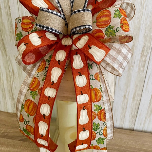 Fall Decoration, Fall Bow, Bow for Lantern, Bow for Wreath,  Thanksgiving Decoration, Thanksgiving Wreath, Pumpkin Bow, Lantern Decoration