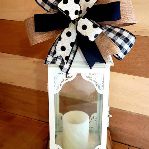 Farmhouse Bow, Buffalo Plaid Bow, Bow for Lantern, Bow for Wreath, Farmhouse Decoration, Farmhouse Ribbon. Gift Basket Bow, Centerpiece Bow