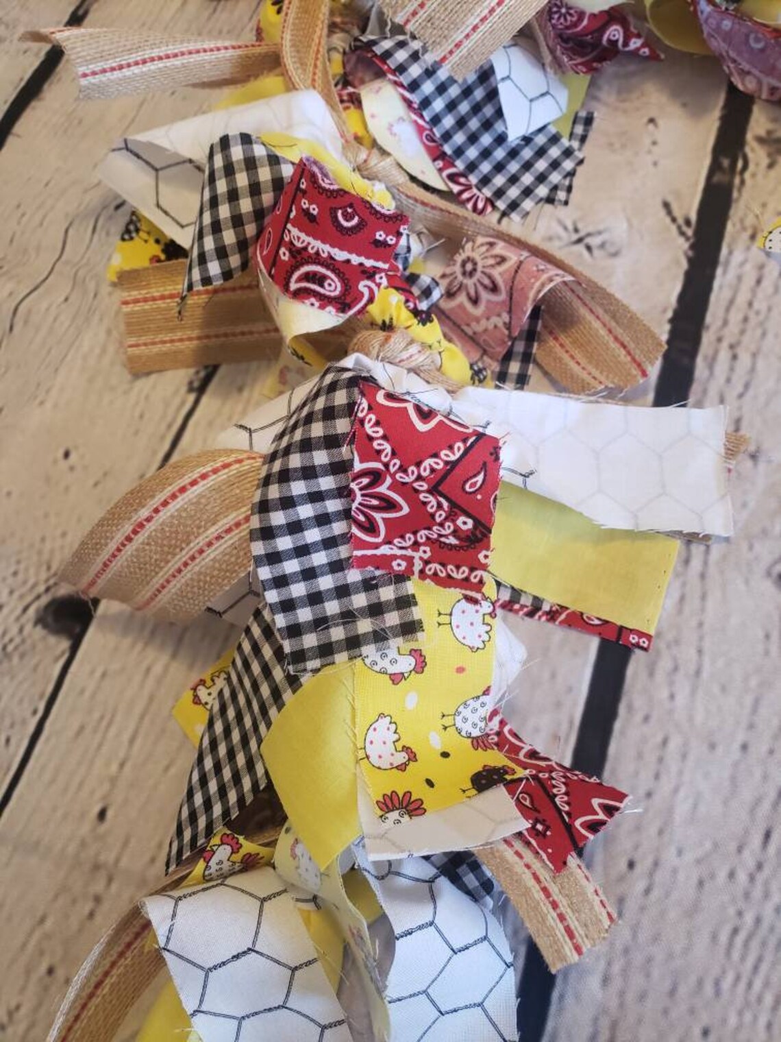 Farmhouse Chicken Rag Garland Buffalo Check Rooster Decor - Etsy